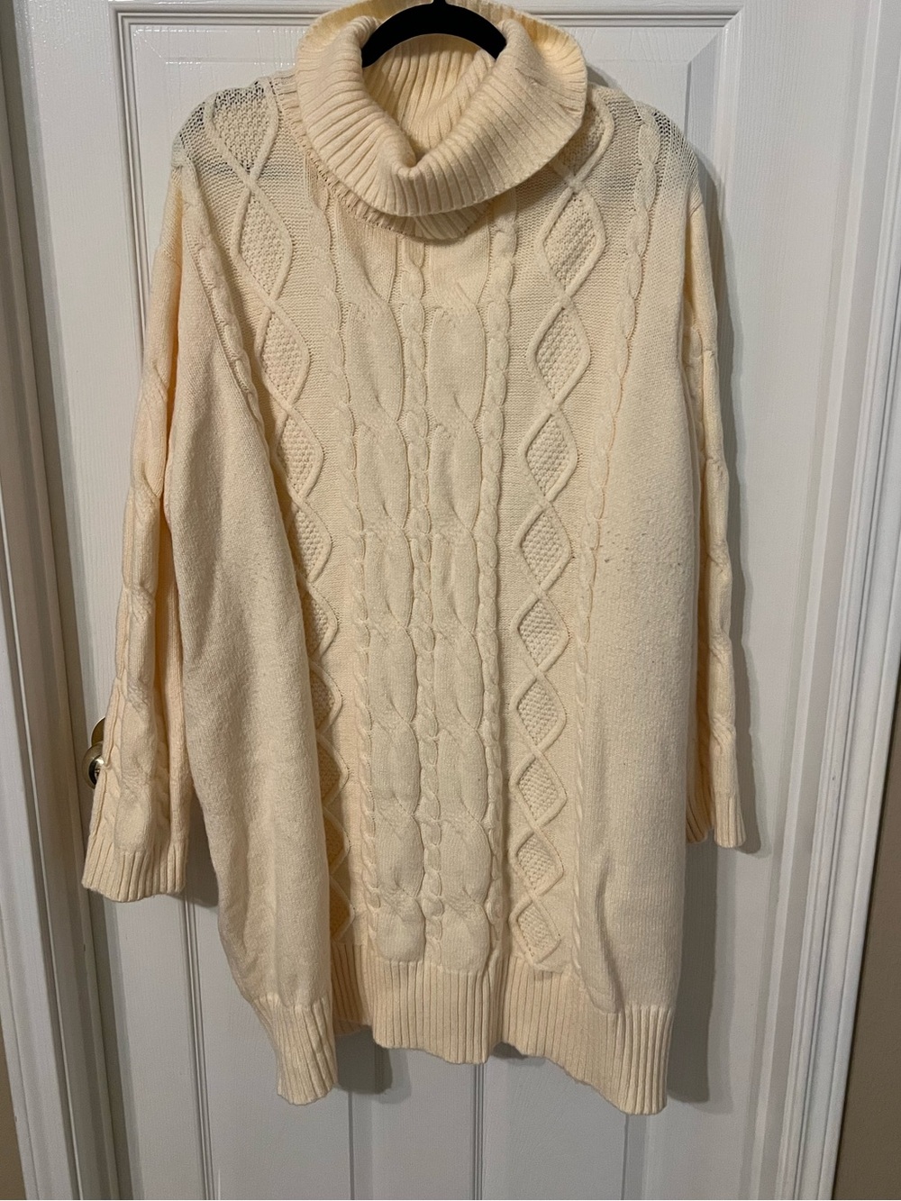 Eloquii Cream Cable-Knit Cowl Turtleneck Sweater Dress